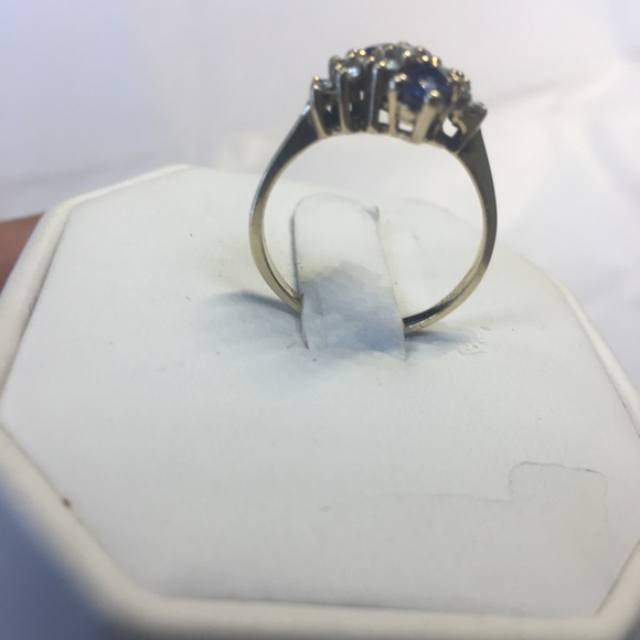 14K yellow gold diamonds sapphire ring - Picture 2 of 3